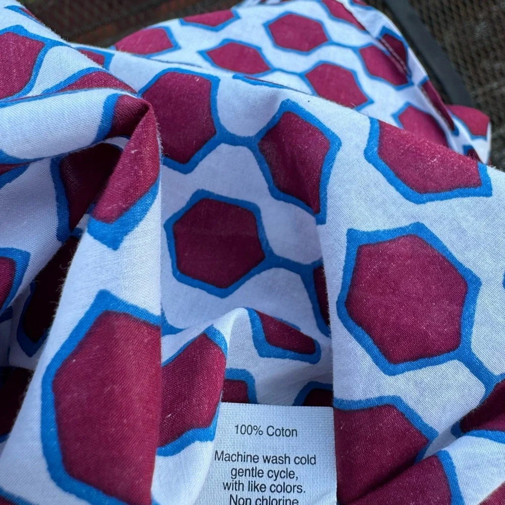 J.Crew Women’s Cotton Shirt Maroon White Navy‎ Long Sleeve Pull Over Half Button
